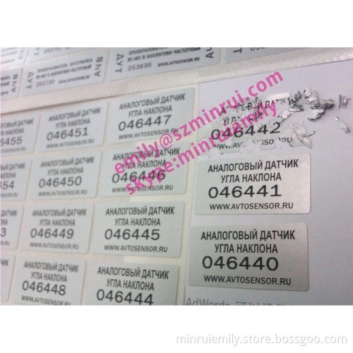 Custom Silver Destructive Labels With Sequence Numbers,fragile Brittle Destructible Labels,silver Warranty Seal Labels 